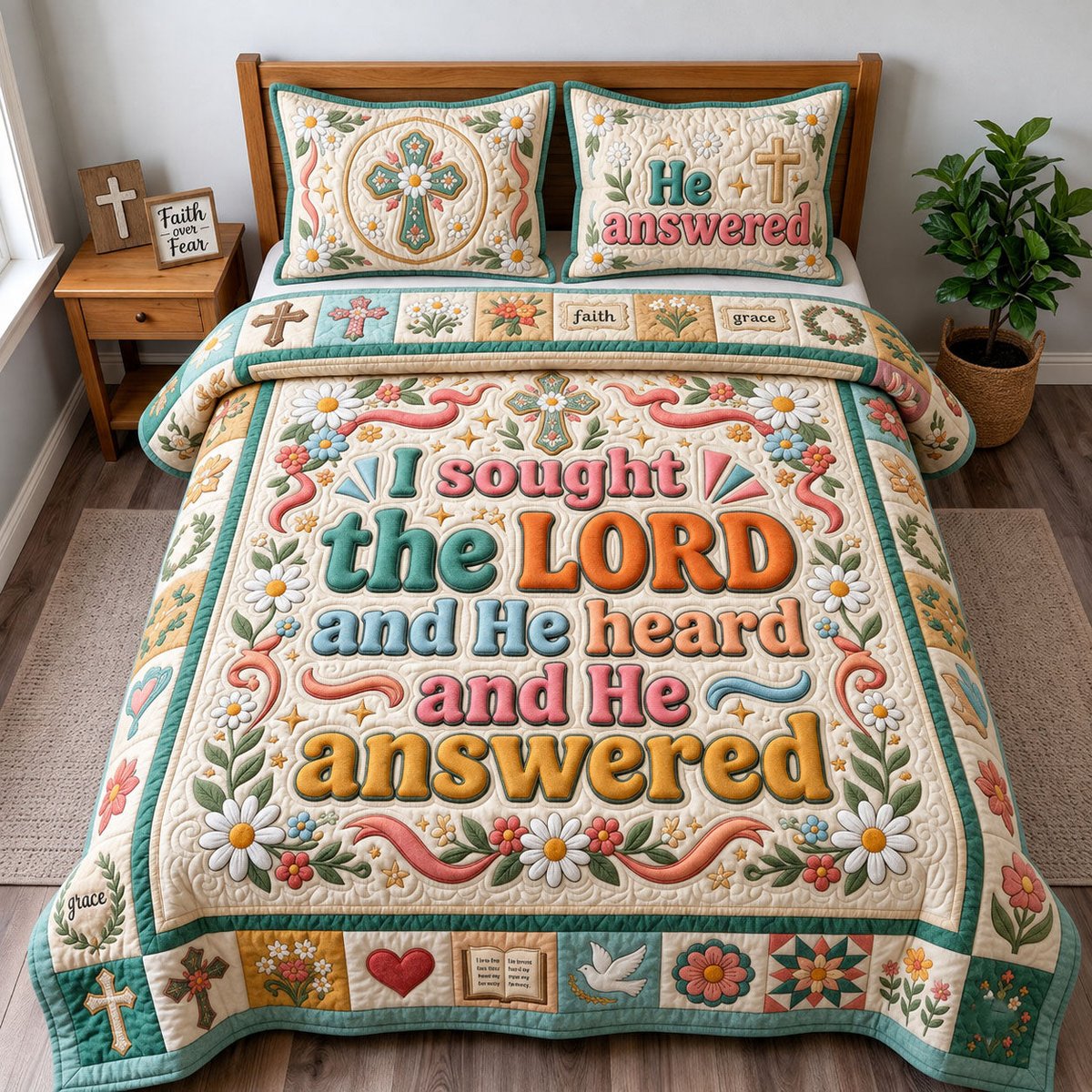 I Sought the Lord 3 Piece Quilted Bedding Set Gift For Bird Lovers
