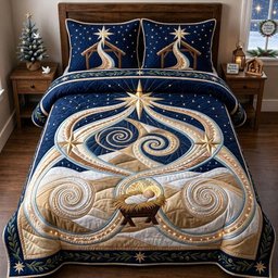 The Light of Bethlehem 3 Piece Quilted Bedding Set Gift For Christians
