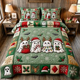 Ghost 3 Piece Quilted Bedding Set Christmas Gift For Holiday Decor Lovers