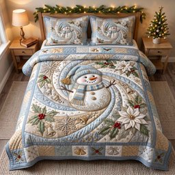 Frosty Swirl 3 Piece Quilted Bedding Set Gift For Holiday Decor Lovers