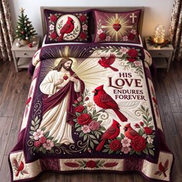 Endless Grace Cardinal 3 Piece Quilted Bedding Set Gift For Bird Lovers