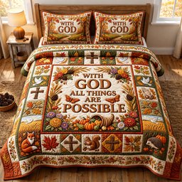 Autumn Floral Bible 3 Piece Quilted Bedding Set Gift For Christians
