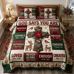 Floral Bible 3 Piece Quilted Bedding Set Christmas Gift For Christians