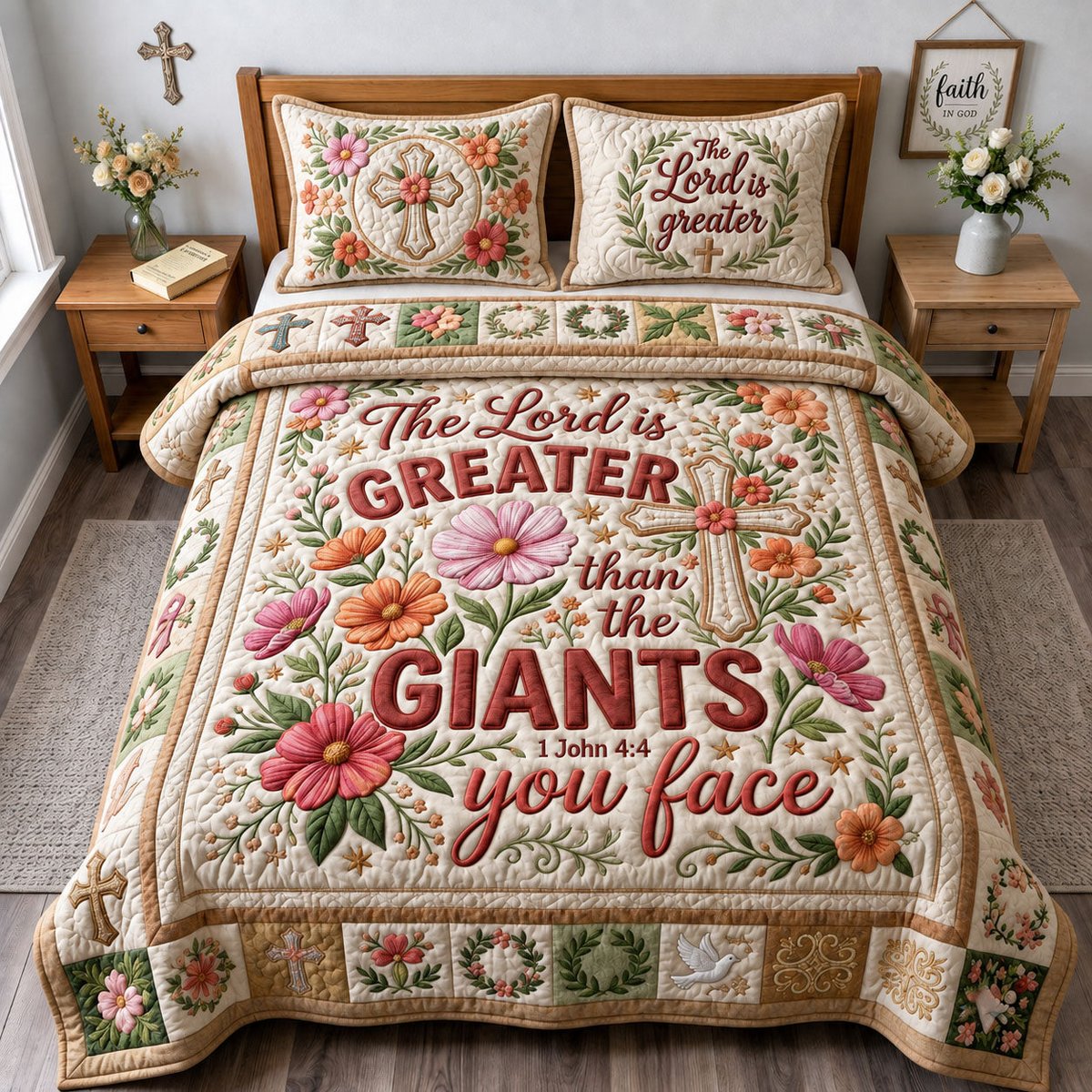 The Lord Is Greater 3 Piece Quilted Bedding Set Gift For Bird Lovers