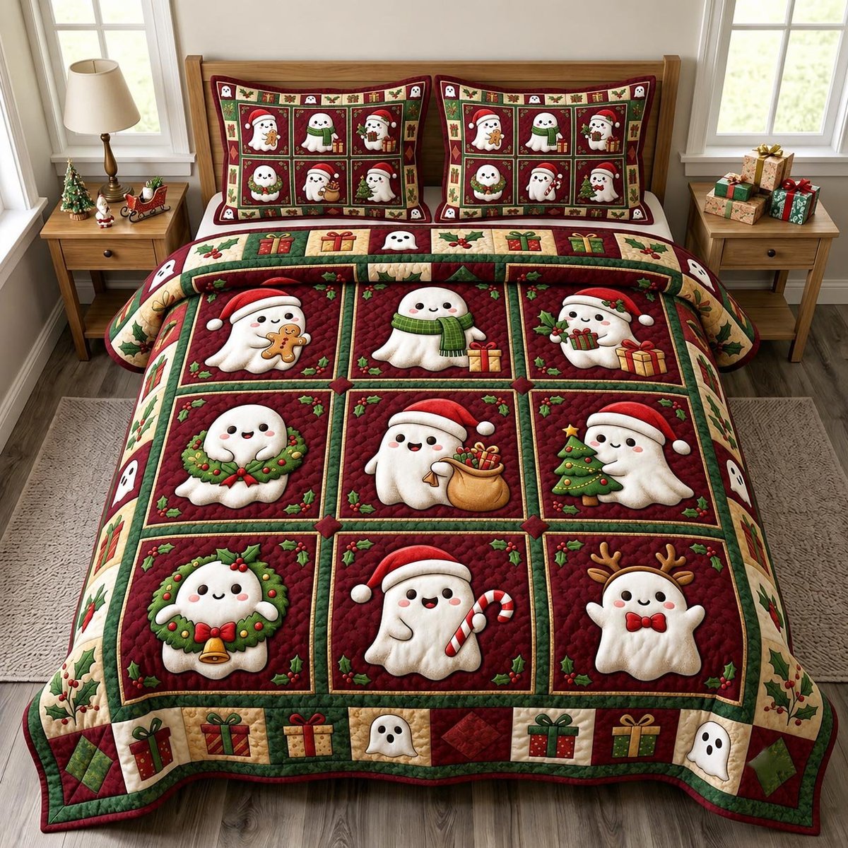 Ghost 3 Piece Quilted Bedding Set Christmas Gift For Holiday Decor Lovers