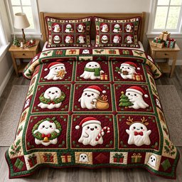 Ghost 3 Piece Quilted Bedding Set Christmas Gift For Holiday Decor Lovers