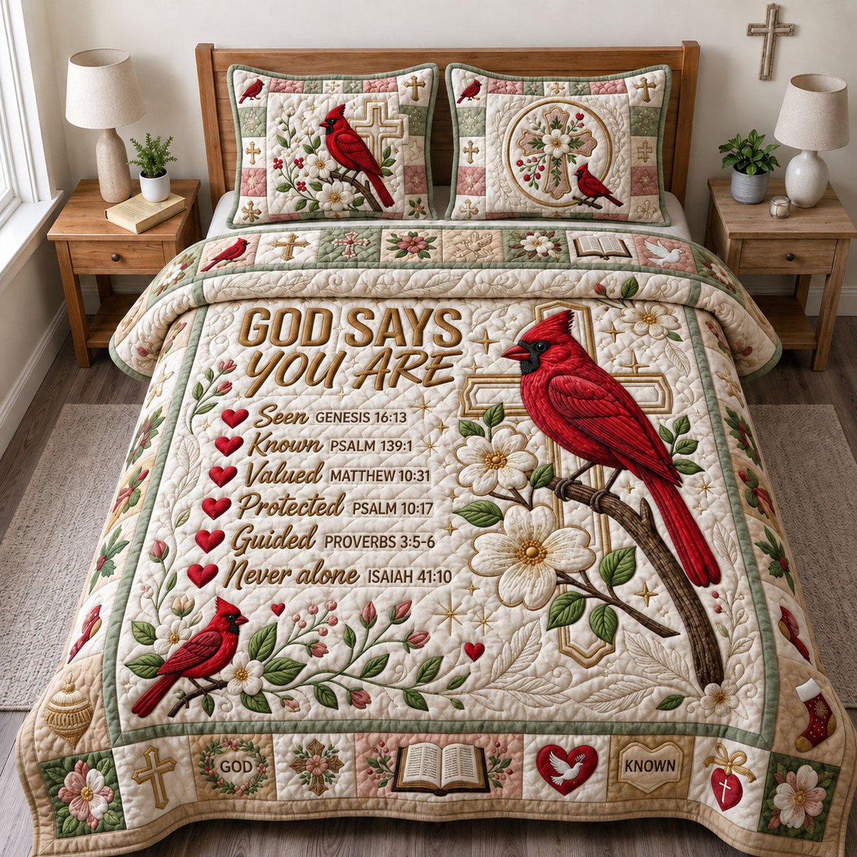 God Says You Are 3 Piece Quilted Bedding Set Gift For Christians