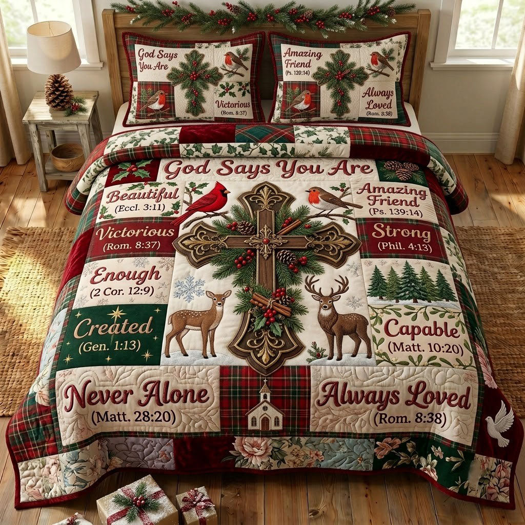 Floral Bible 3 Piece Quilted Bedding Set Christmas Gift For Christians