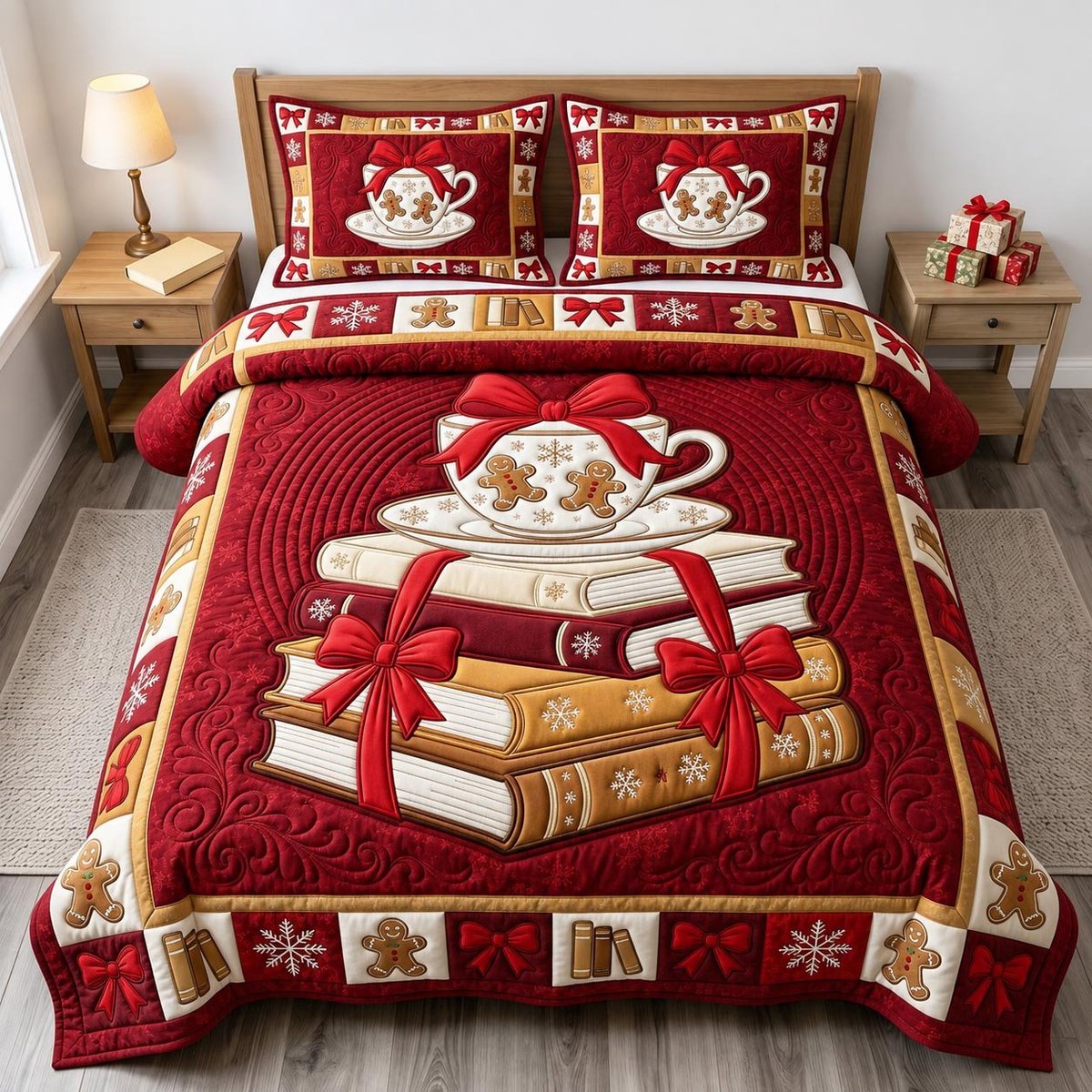 Book Lover 3 Piece Quilted Bedding Set Christmas Gift For Book Lovers