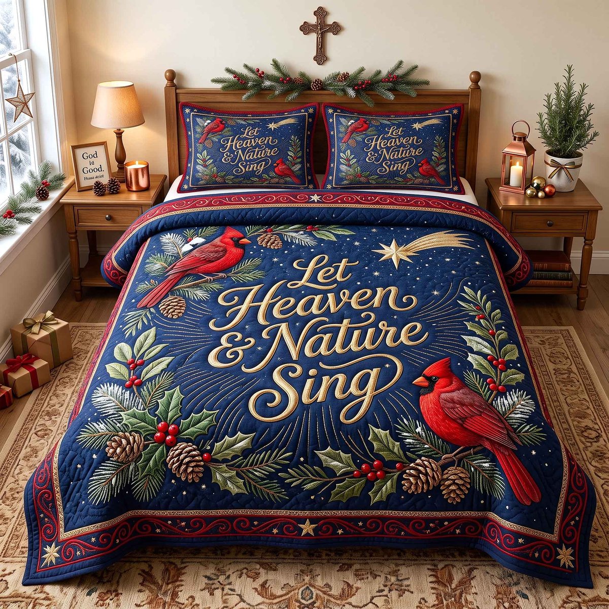 Cardinal Faith 3 Piece Quilted Bedding Set Gift For Bird Lovers