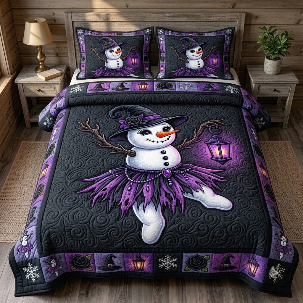 Gothmas Snowman 3 Piece Quilted Bedding Set Gift For Holiday Decor Lovers