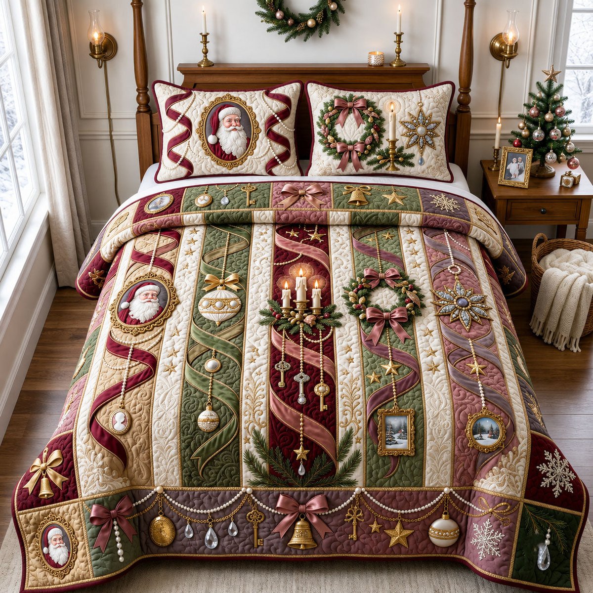 Jeweled 3 Piece Quilted Bedding Set Christmas Gift For Holiday Decor Lovers
