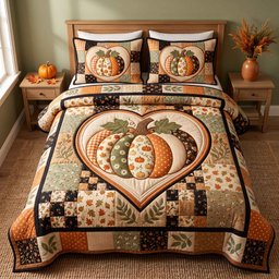 Patchwork Pumpkin Patch 3 Piece Quilted Bedding Set Gift For Home Decor Lovers