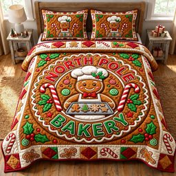 Gingerbread Man 3 Piece Quilted Bedding Set Christmas Gift For Holiday Decor Lovers