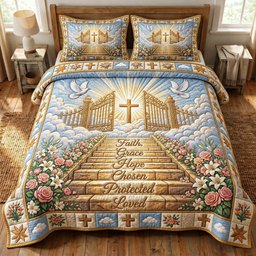 Christian Faith 3 Piece Quilted Bedding Set Gift For Christians
