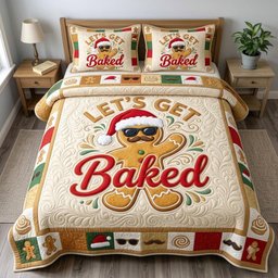 Gingerbread Man 3 Piece Quilted Bedding Set Christmas Gift For Holiday Decor Lovers