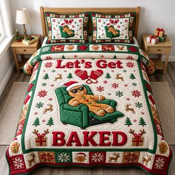 Gingerbread Man 3 Piece Quilted Bedding Set Christmas Gift For Holiday Decor Lovers