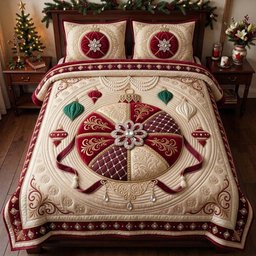 Royal Ruby Ornament Symphony 3 Piece Quilted Bedding Set Gift For Holiday Decor Lovers