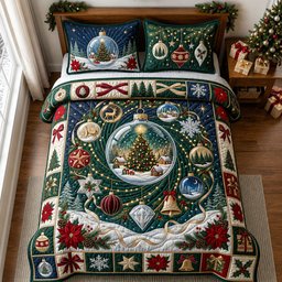 Ornament Votex 3 Piece Quilted Bedding Set Gift For Holiday Decor Lovers