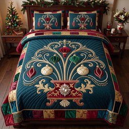 Baroque Ornament Fountain 3 Piece Quilted Bedding Set Gift For Holiday Decor Lovers