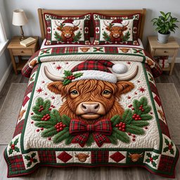 Highland Cow 3 Piece Quilted Bedding Set Christmas Gift For Cow Lovers