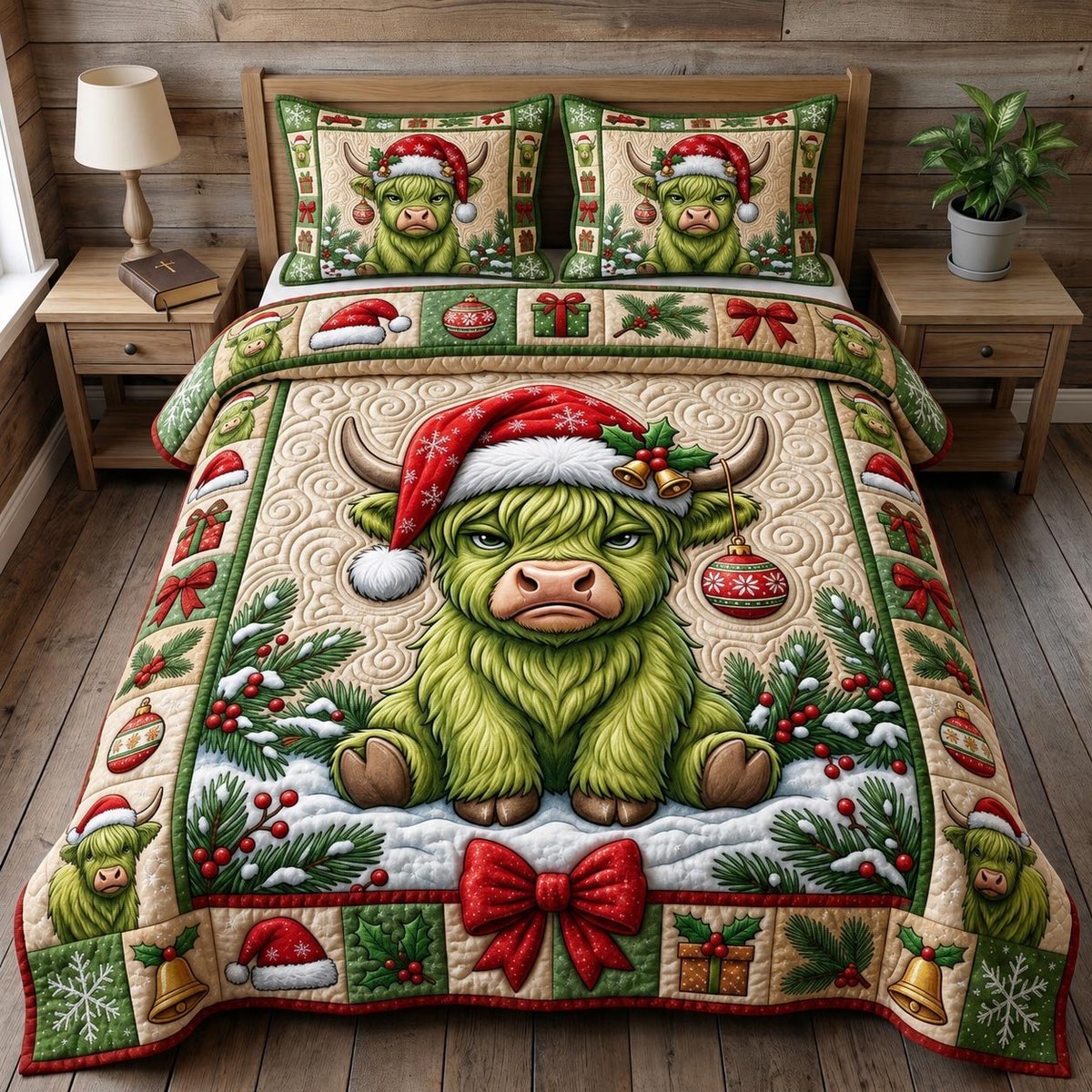 Highland Cow 3 Piece Quilted Bedding Set Christmas Gift For Cow Lovers