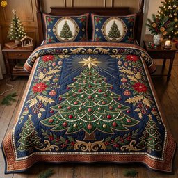 Royal Ruby Tree 3 Piece Quilted Bedding Set Christmas Gift For Holiday Decor Lovers