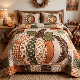 Patchwork Pumpkin Patch 3 Piece Quilted Bedding Set Gift For Home Decor Lovers