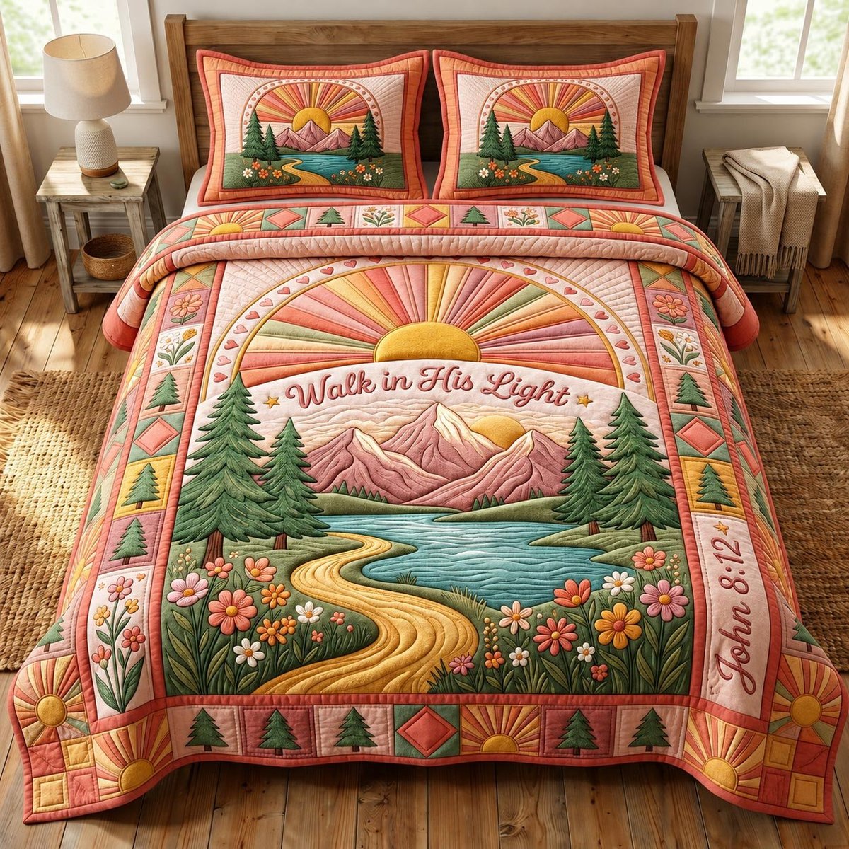 Christian Faith 3 Piece Quilted Bedding Set Gift For Christians