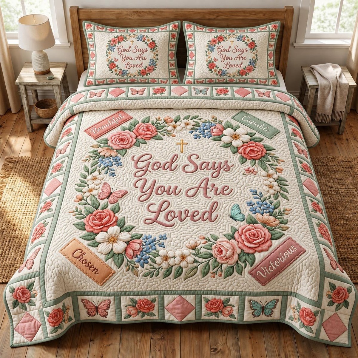 Christian Faith 3 Piece Quilted Bedding Set Gift For Christians