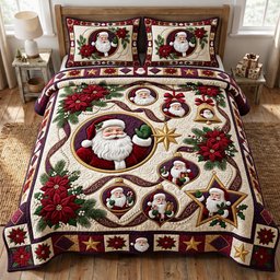 Santa Claus 3 Piece Quilted Bedding Set Christmas Gift For Holiday Decor Lovers