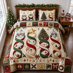Ribbon Lane 3 Piece Quilted Bedding Set Gift For Holiday Decor Lovers