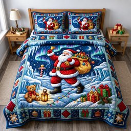 Santa Claus 3 Piece Quilted Bedding Set Christmas Gift For Holiday Decor Lovers