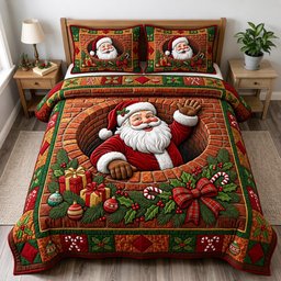 Santa Claus 3 Piece Quilted Bedding Set Christmas Gift For Holiday Decor Lovers