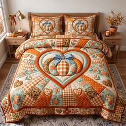 Patchwork Pumpkin Patch 3 Piece Quilted Bedding Set Gift For Home Decor Lovers