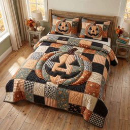Patchwork Pumpkin Patch 3 Piece Quilted Bedding Set Gift For Home Decor Lovers