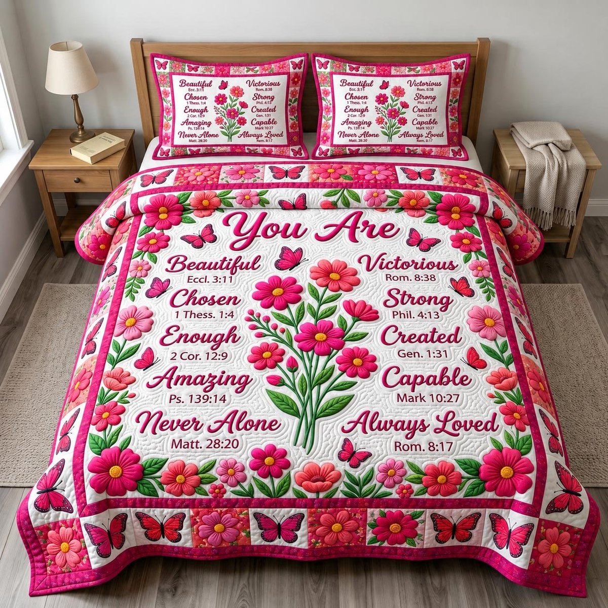 Christian Faith 3 Piece Quilted Bedding Set Gift For Christians
