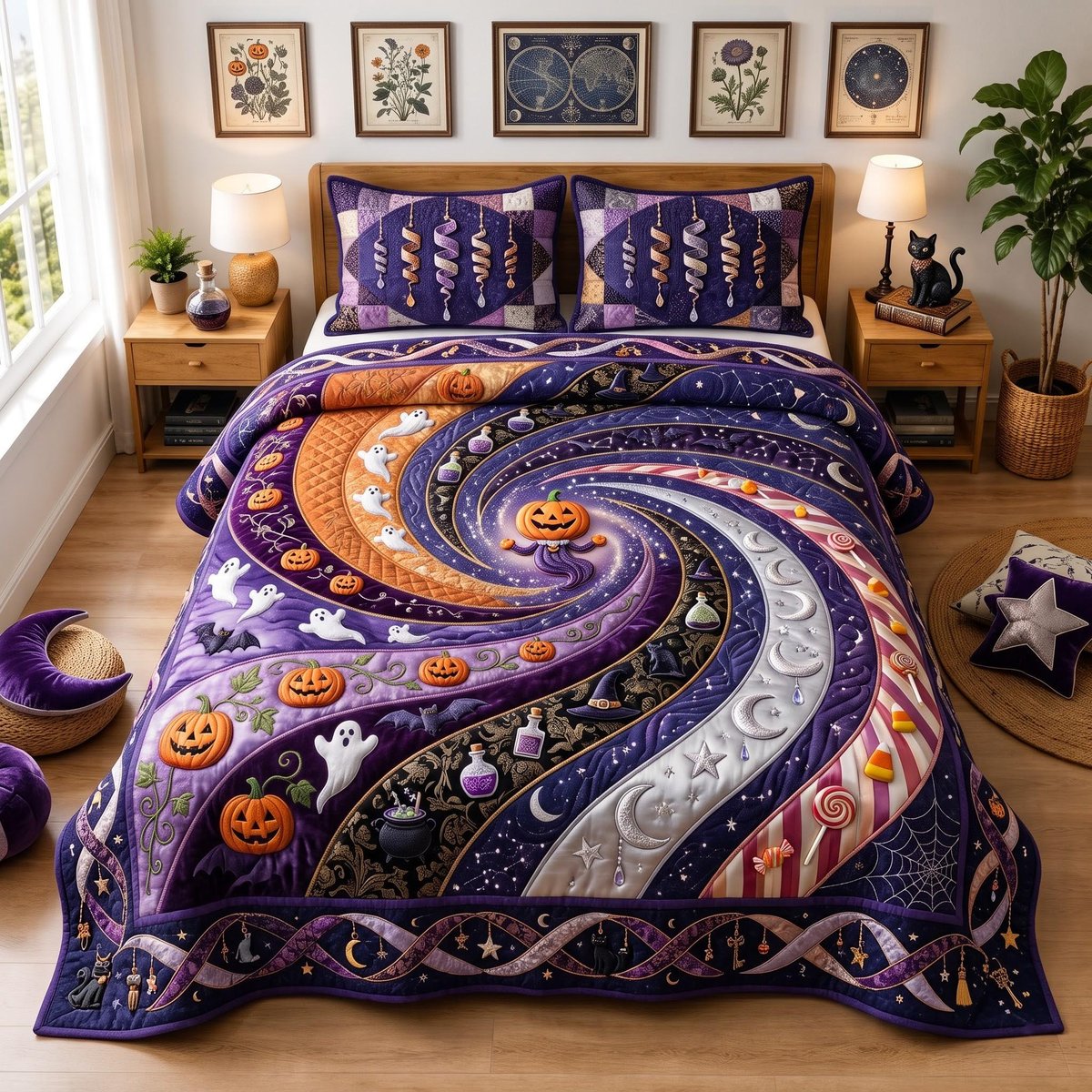 Mystic Spiral 3 Piece Quilted Bedding Set Gift For Gothic Decor Lovers