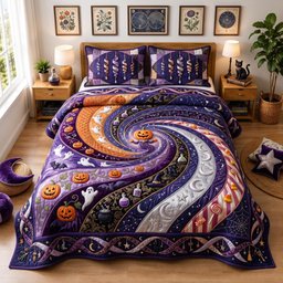 Mystic Spiral 3 Piece Quilted Bedding Set Gift For Gothic Decor Lovers