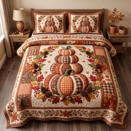 Patchwork Pumpkin Patch 3 Piece Quilted Bedding Set Gift For Home Decor Lovers