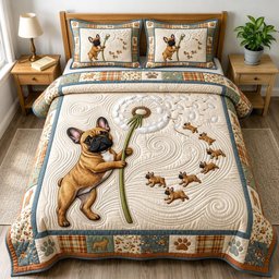French Bulldog 3 Piece Quilted Bedding Set Gift For Dog Lovers