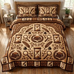 Dark Academia 3 Piece Quilted Bedding Set Gift For Book Lovers