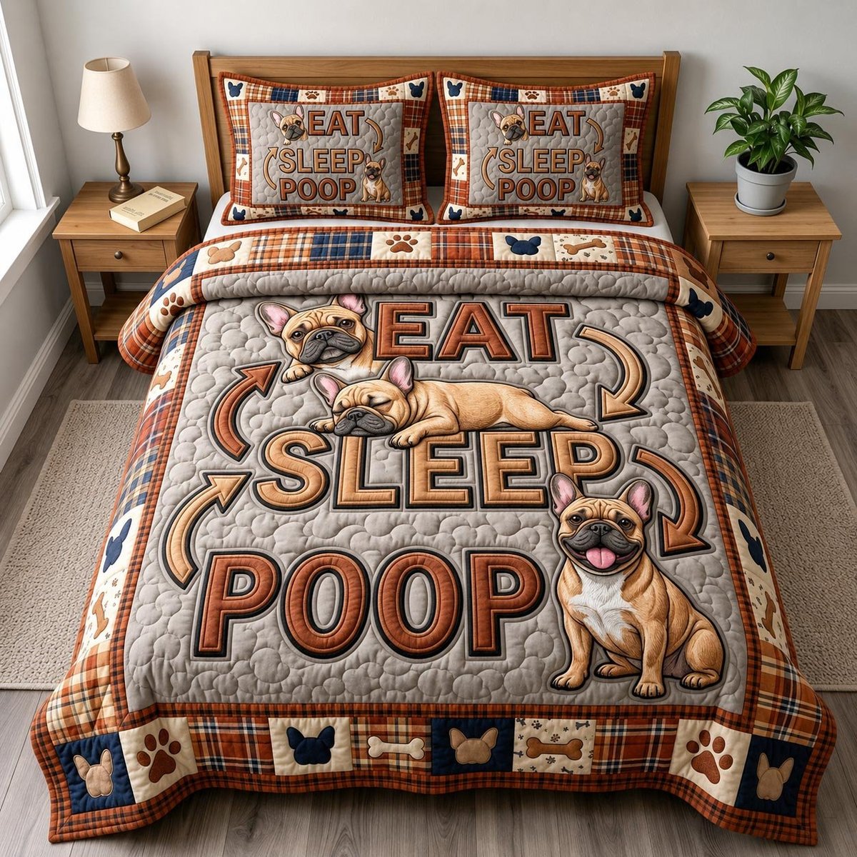 French Bulldog 3 Piece Quilted Bedding Set Gift For Dog Lovers
