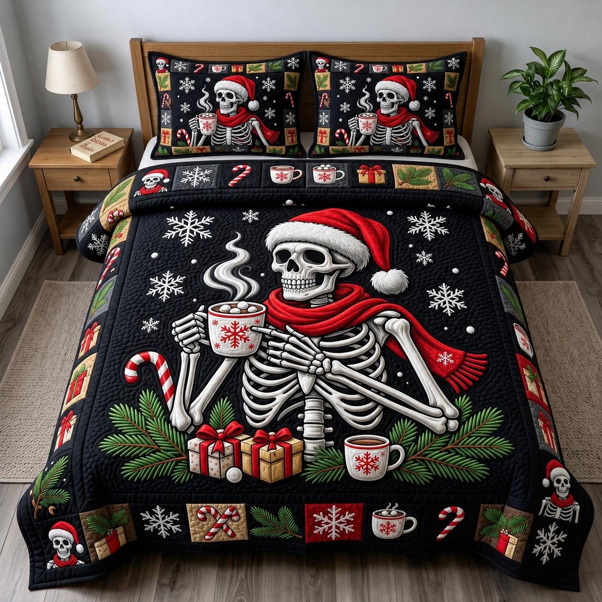 Merry Gothmas 3 Piece Quilted Bedding Set Gift For Gothic Decor Lovers