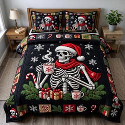Merry Gothmas 3 Piece Quilted Bedding Set Gift For Gothic Decor Lovers