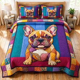 French Bulldog 3 Piece Quilted Bedding Set Gift For Dog Lovers