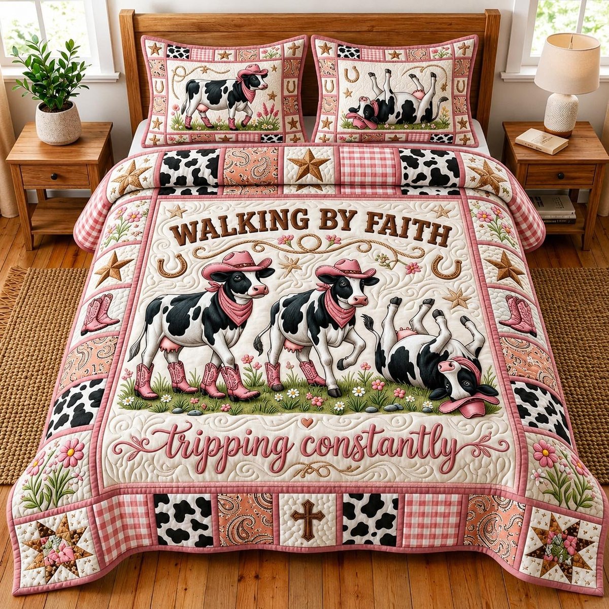 Faith Journey Christian 3 Piece Quilted Bedding Set Gift For Christians