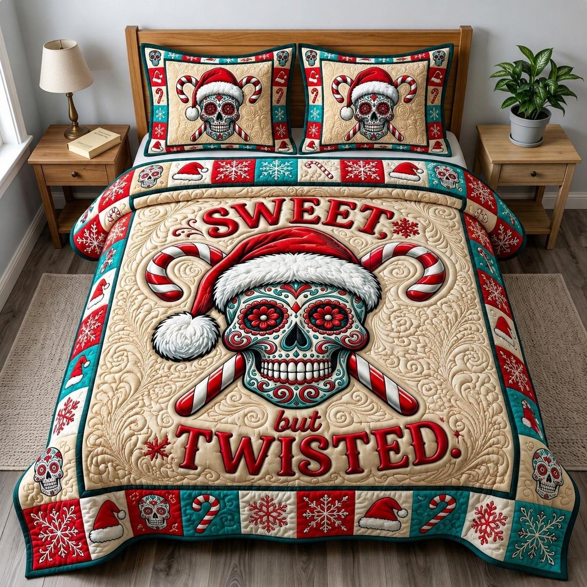 Merry Gothmas 3 Piece Quilted Bedding Set Gift For Gothic Decor Lovers