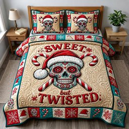 Merry Gothmas 3 Piece Quilted Bedding Set Gift For Gothic Decor Lovers