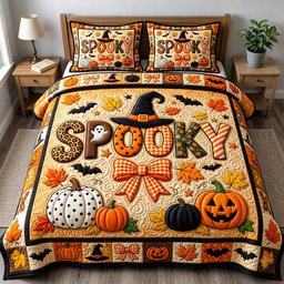 Haunted 3 Piece Quilted Bedding Set Halloween Gift For Gothic Decor Lovers